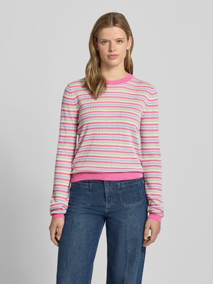 PIECES Sweter z dzianiny o kroju regular fit z czystej bawełny model 'DIANA' Mocnoróżowy 4