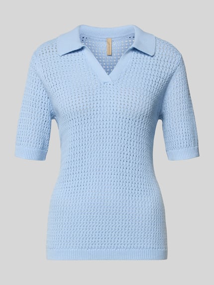 Produktfoto, Strickpullover mit Polokragen und 1/2-Arm Modell 'DENEFA' von Soyaconcept aus Reine Baumwolle in Relaxed-Fit, hellblau