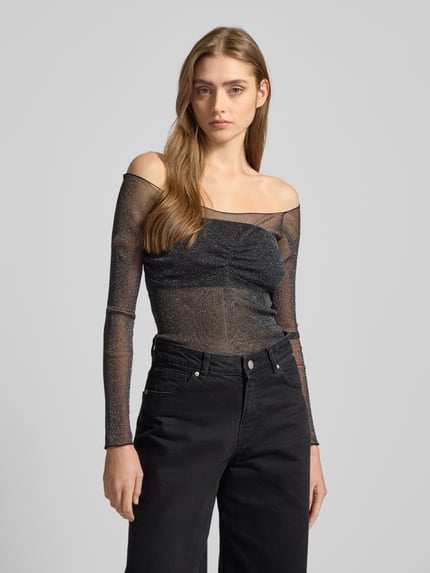 Gina Tricot Shirt met lange mouwen en boothals, model 'Ballerina' Zwart - 4