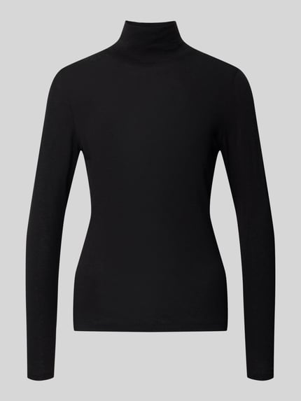 Produktfoto, schwarzer Longsleeve aus Lyocell-Mix mit Stehkragen von windsor, schlanke Passform, glatte Textur, Rückenlänge 56 cm