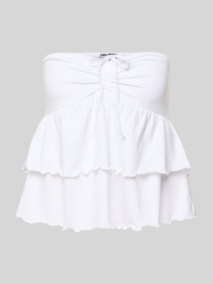 Produktfoto, weißes Bandeau-Top im Stufen-Look mit Schnürung aus Baumwoll-Elasthan-Mix, Regular Fit, REVIEW, Rückenlänge 32 cm Größe S
