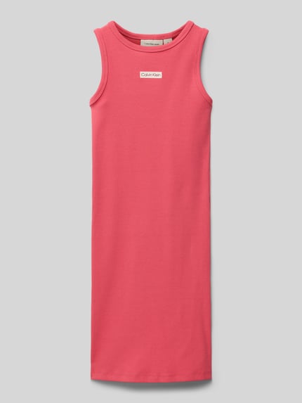 Calvin Klein Jeans Kleid in Ripp-Optik mit Label-Stitching Koralle 1