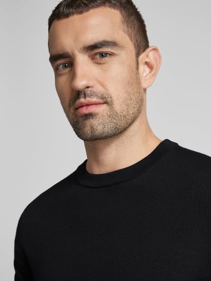 Selected Sweter z dzianiny z wełny merino z prążkowanymi wykończeniami model ‘TRAY’ Czarny 3