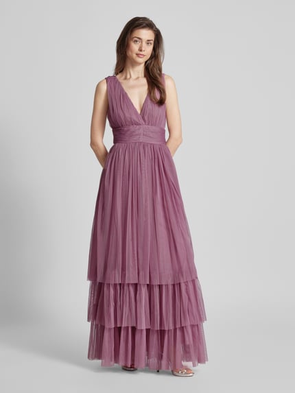Lace & Beads Abendkleid im Stufen-Look Rose 1