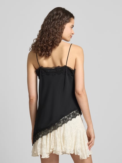 REVIEW Top aus Satin mit Spitzenbesatz Black 5