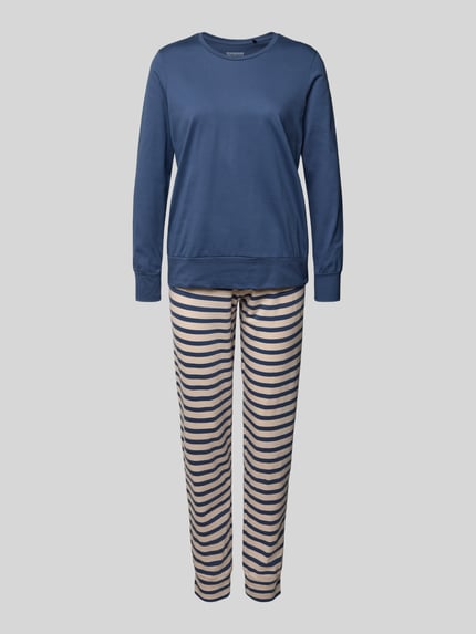 SCHIESSER Regular Fit Pyjama aus reiner Baumwolle Modell 'Schlafan' Blau 1