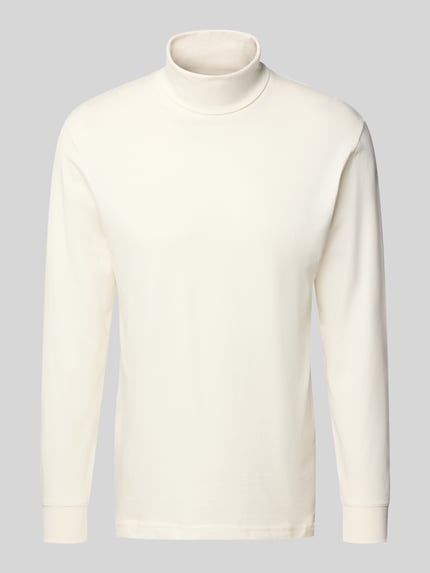 Produktfoto, Longsleeve mit Rollkragen von RAGMAN in Elfenbein, reine Baumwolle, Regular Fit, gerippte Ärmelabschlüsse, glatte Textur.