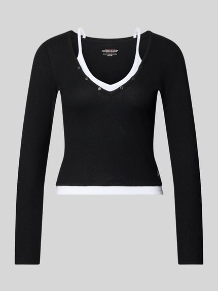 Bluzka z długim rękawem o kroju slim fit z fakturowanym wzorem Shop The Look MANNEQUINE
