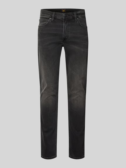 Produktfoto, Slim Fit Jeans im 5-Pocket-Design Modell 'LUKE' von Lee w kolorze czarnym, bawełna z domieszką stretchu, krój slim fit, Szerokość w rozmiarze 32/32: 43 cm, długość nogawki: 80 cm