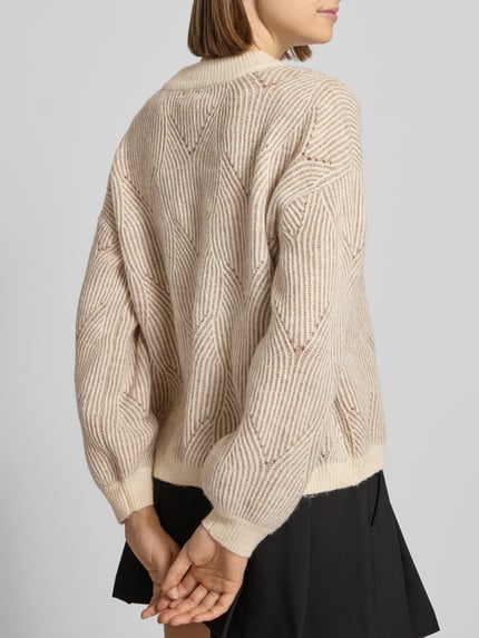 PIECES Comfort Fit Strickpullover mit Woll-Anteil 'JENNA' Sand Melange 3