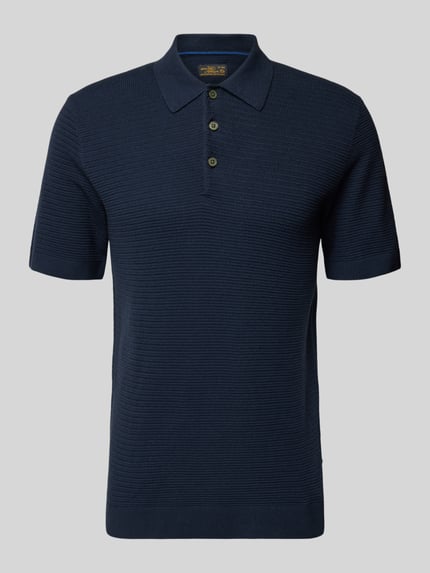 Produktfoto, Regular Fit Poloshirt mit Strukturmuster Modell 'Riley' von Jack & Jones Premium in Dunkelblau, reine Baumwolle, kurzärmelig