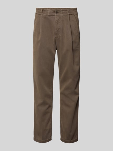 Produktfoto, Regular Fit Hose mit Bundfalten Modell 'CHASY' von Drykorn in Braun, Lyocell-Baumwoll-Mix mit Stretch-Anteil, klar strukturierte Oberfläche