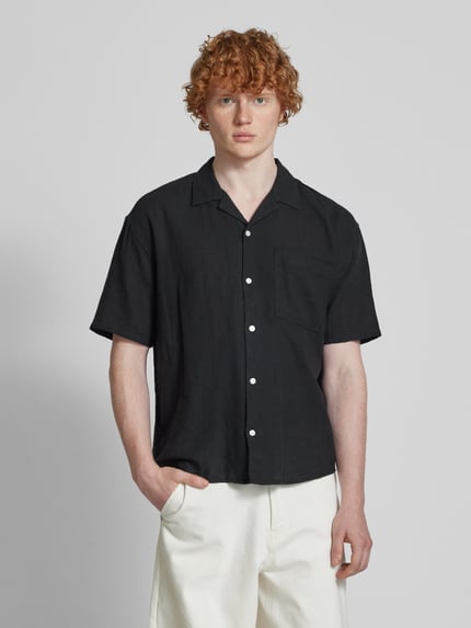 ONLY & SONS Relaxed Fit Freizeithemd aus Baumwoll-Leinen-Mix Modell 'CAIDEN' Black 4