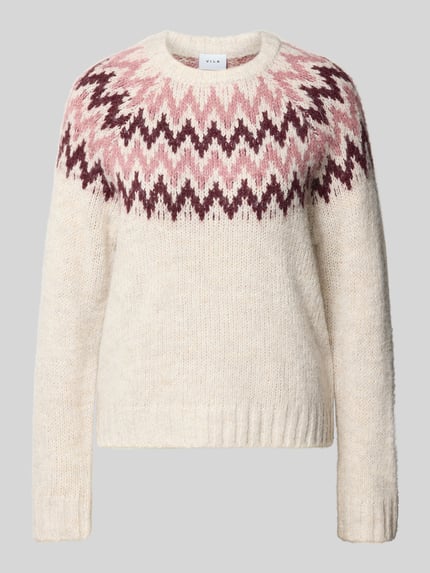 VILA Pullover mit kontrastierendem Rundhals-Strickmuster Beige 1