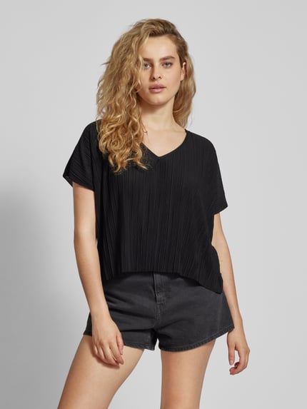 QS T-shirt z plisami Czarny 4