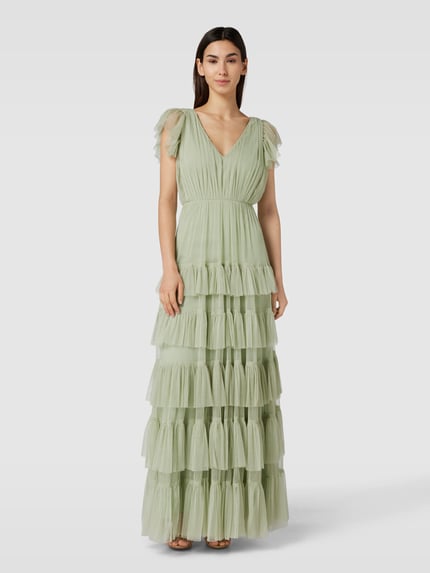 Lace & Beads Abendkleid mit Volants Schilf 4