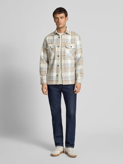 JACK & JONES Premium Koszula casualowa regular fit z kołnierzykiem typu kent Jasnoszary melanż 1