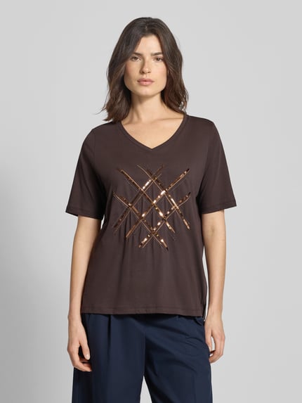 Milano Italy T-Shirt mit Pailletten und V-Ausschnitt Schoko 4