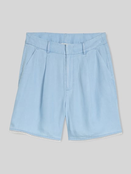 Tom Tailor Denim Damen Stoffshorts aus Lyocell mit Spitzenborte Bleu 2