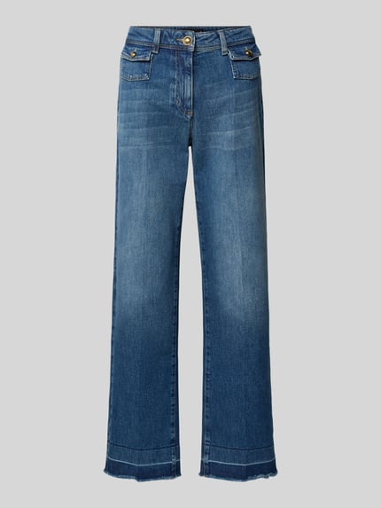 Produktfoto, Jeans im Used-Look mit Fransen von Luisa Cerano in Blau, Baumwoll-Elasthan-Mix, Straight Fit, sichtbare Fransen am Saum
