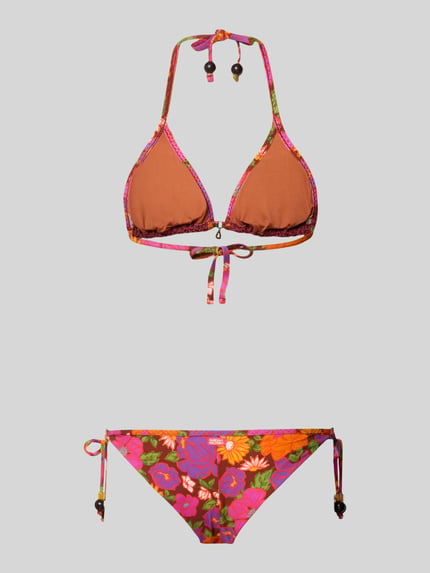 Produktfoto, Slim Fit Bikini mit floralem Allover-Print Modell 'MUNDOIOKA' von Banana Moon, bunte Farben, Elastischer-Material-Mix, Mesh-Optik