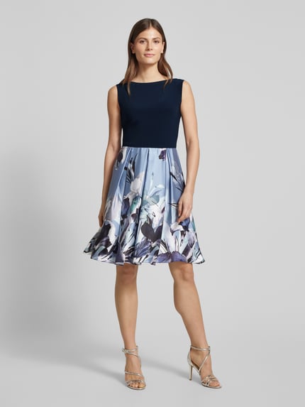 SWING Knielange cocktailjurk in laagjeslook Marineblauw - 4
