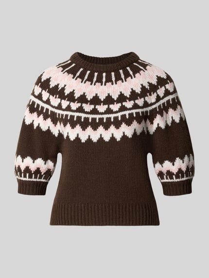 Produktfoto, Regular Fit Pullover in Strick-Optik Modell 'Jacquard' od Rich & Royal, imitacja dzianiny, krój regular fit, okrągły dekolt, rękaw o dł. 1/2, długość tyłu w rozmiarze S: 55 cm, długość rękawów w rozmiarze S: 39 cm