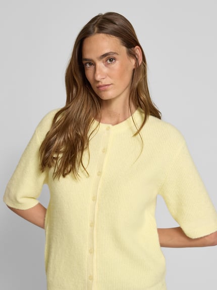 Samsøe Samsøe Strickjacke aus Woll-Mix mit 1/2-Arm Modell 'Saanoura' Hellgelb Melange 3