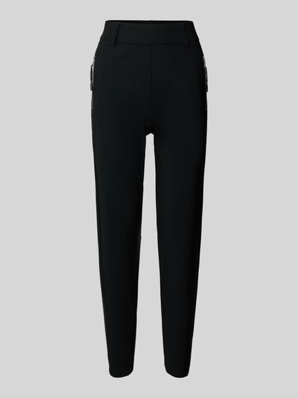 Produktfoto, Stoffhose in 7/8-Länge mit Stretch-Anteil Modell 'NATINA' von Raffaello Rossi in Schwarz, sichtbarer elastischer Bund, Reißverschlusstaschen, schmale Passform, glatte Oberfläche