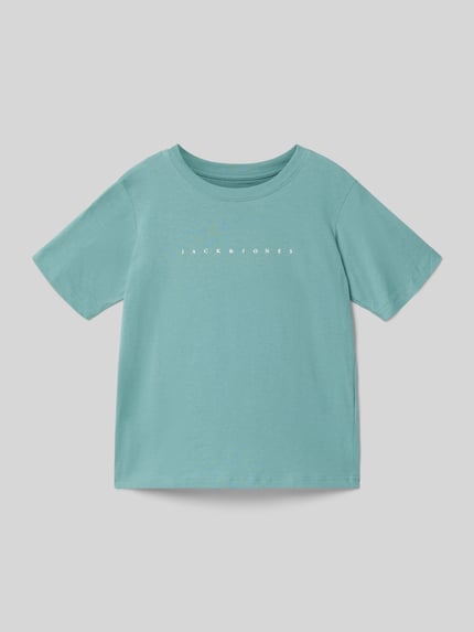 JACK & JONES T-shirt o kroju regular fit z nadrukiem z logo model 'Estar' Petrol 1
