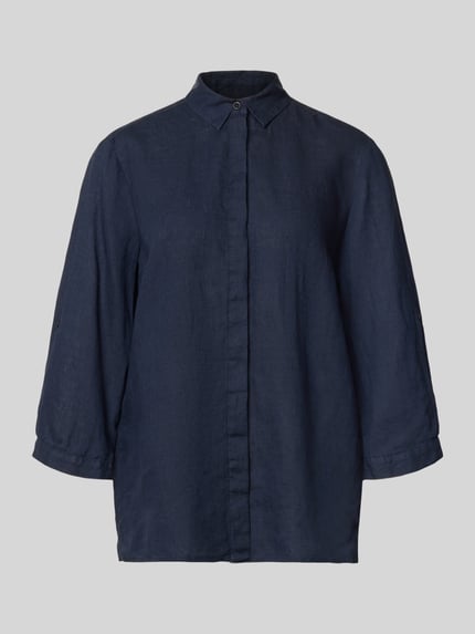 Produktfoto, Relaxed Fit Leinenbluse mit 3/4-Arm Modell 'Clay' von TONI, dunkelblau, reine Leinen, Hemdblusenkragen, verdeckte Knopfleiste