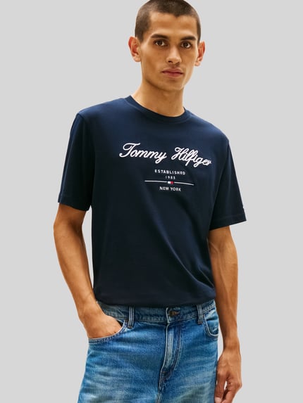 Tommy Hilfiger regular fit T-shirt van puur katoen Marineblauw - 4