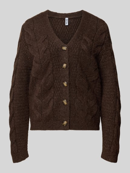 PIECES Strickjacke mit Zopfmusterknit Dunkelbraun 1