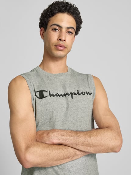 Champion Top mit Logo und Rundhalsausschnitt Hellgrau Melange 3