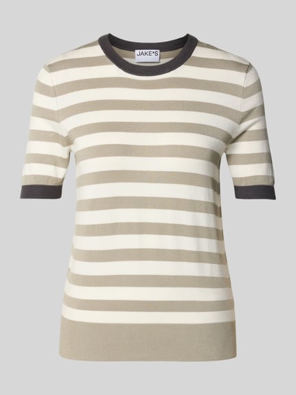 Jake*s Casual Strickshirt aus Viskose-Mix mit Streifenmuster Kitt 2