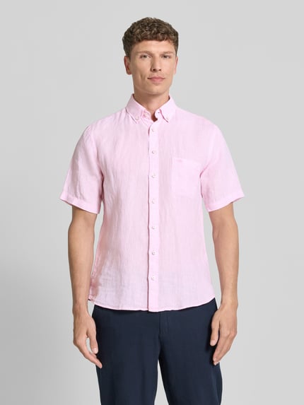Fynch-Hatton Regular Fit Leinenhemd mit Button-Down-Kragen Hellrosa 4