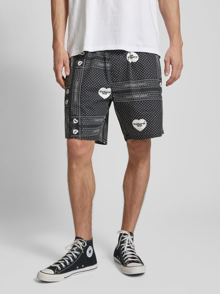 Carhartt Work In Progress Korte regular fit broek met elastische band, model 'HEART BANDANA' Zwart - 4
