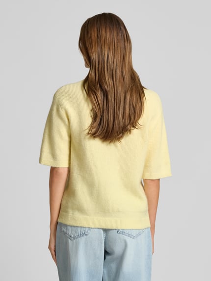 Samsøe Samsøe Strickjacke aus Woll-Mix mit 1/2-Arm Modell 'Saanoura' Hellgelb Melange 5