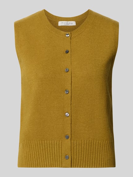 Produktfoto, Strickweste aus Viskose-Mix mit Knopfleiste von Christian Berg Woman in Gelb, Regular Fit, Rundhalsausschnitt, feine Strickstruktur