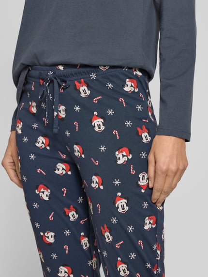 Jake*s Casual Pyjamabroek in all-over look met elastische band Donkerblauw - 3