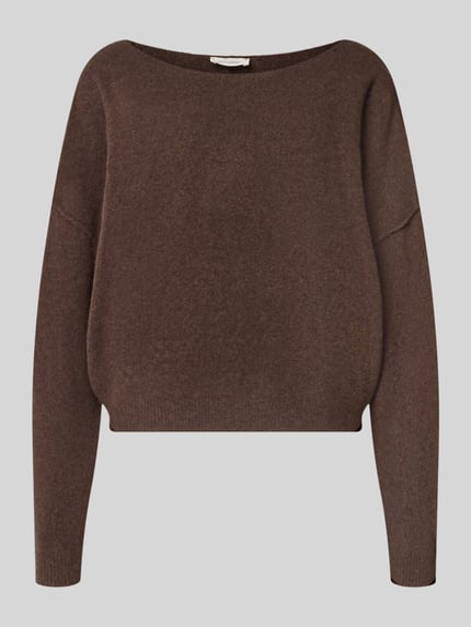Produktfoto, Relaxed Fit Strickpullover aus Material-Mix mit Leinen-Anteil von American Vintage, brązowy, prążkowane wykończenia, mieszanka materiałów, okrągły dekolt, krój relaxed fit, długi rękaw, długość tyłu w rozmiarze XS/S: 50 cm, długość rękawów: 60 cm