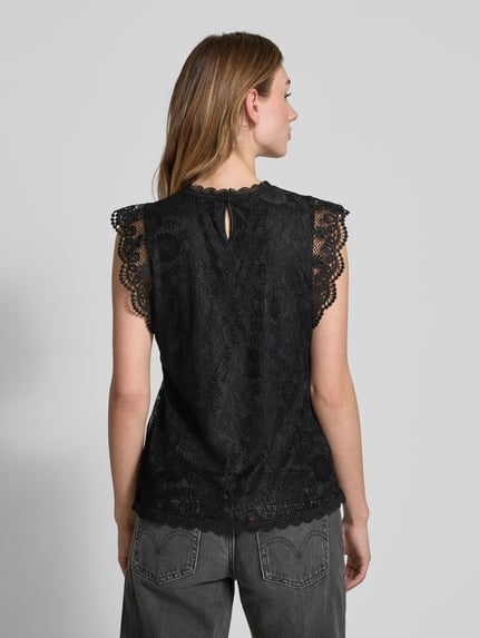 PIECES Shaped Fit Blusentop mit Spitzenbesatz Modell 'OLLINE' Black 5