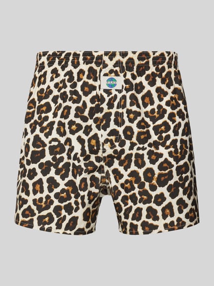 Produktfoto, Shorts mit Label-Detail von Deal in Leopardenmuster aus reiner Baumwolle, gerader Schnitt, elastischer Bund, Label-Detail