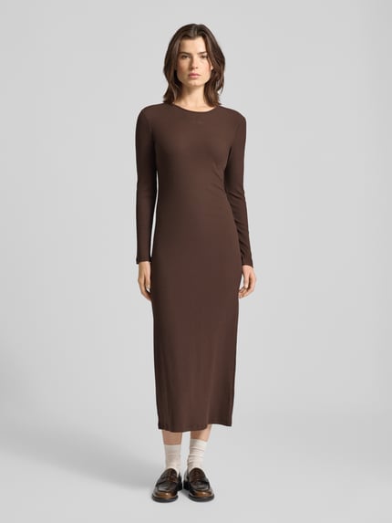 VILLA SOPHIE Maxi-jurk met labelstitching, model 'MALI' Donkerbruin - 4