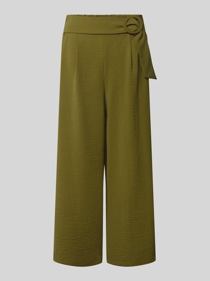 Produktfoto, Wide Fit Culottes mit Strukturmuster von zero in Olivgrün, mit Bundfalten, verkürzte Passform, sichtbare Textur