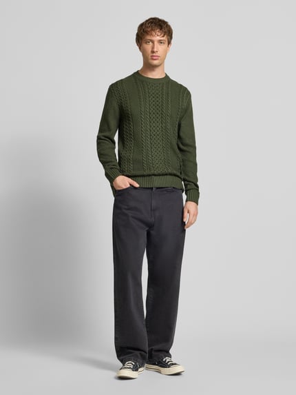 JACK & JONES Gebreide pullover met ribboorden, model 'PAUL' Donkergroen - 1