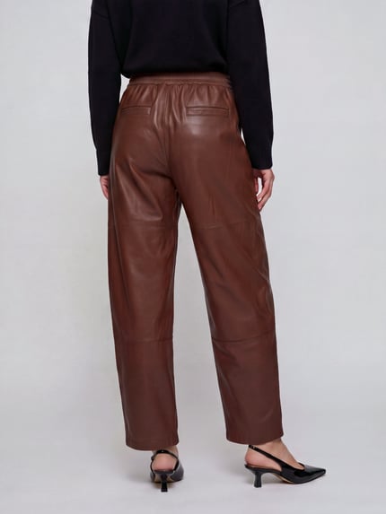 MAX&Co. Regular Fit Lederhose aus Schafnappa mit Gummibund Cognac 5