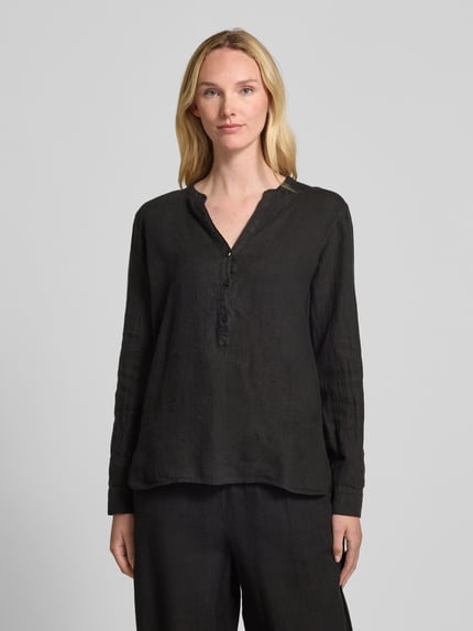 MOS MOSH Regular fit linnen blouse met tuniekkraag, model 'Danna' Zwart - 4