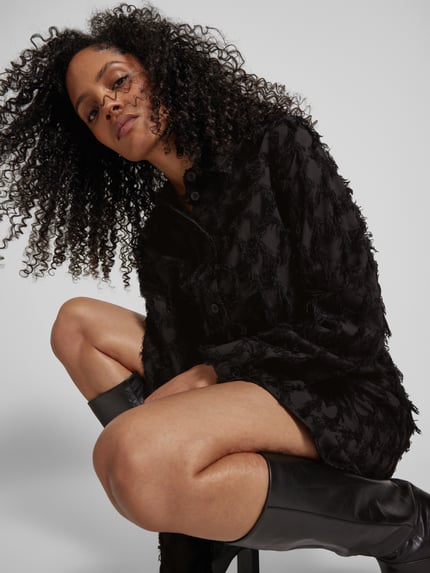 Jake*s Studio Woman Knielanges Kleid mit Fransen und Knopfleiste Black 3
