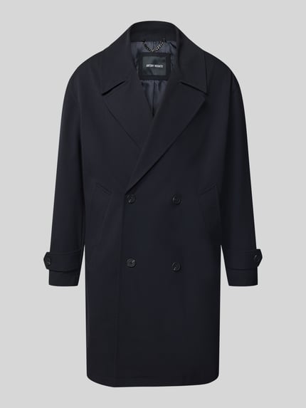 Produktfoto, Trenchcoat mit doppelreihiger Knopfleiste von Antony Morato in Dunkelblau, glatte Textur, Material-Mix mit Viskose-Anteil